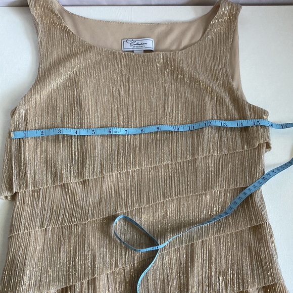 Dressbarn Collection Gold Shimmer Tier Party/Cocktail Dress Size 6 - Picture 9 of 12
